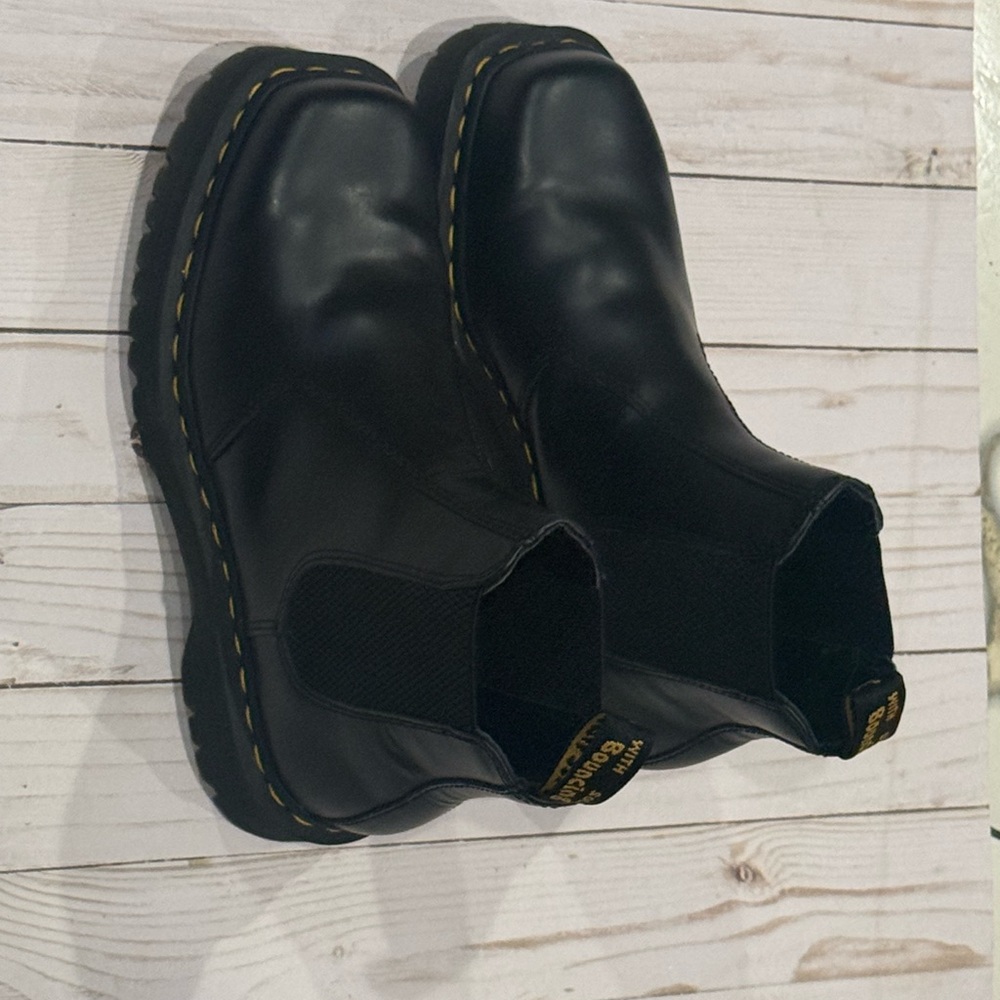 Dr. Martens Black Leather Chelsea Boots with Yellow Stitching